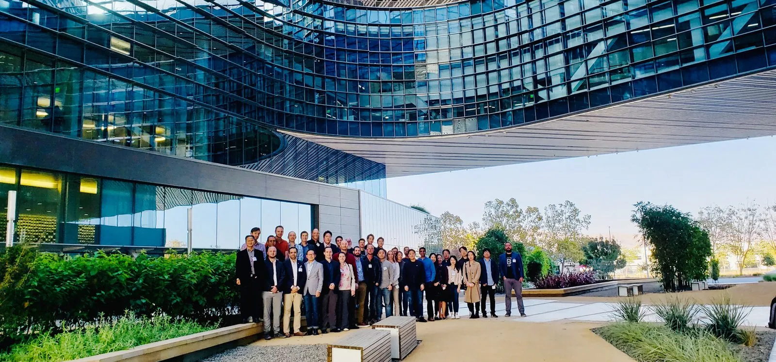 Nico Castro with the Samsung team outside the Samsung campus